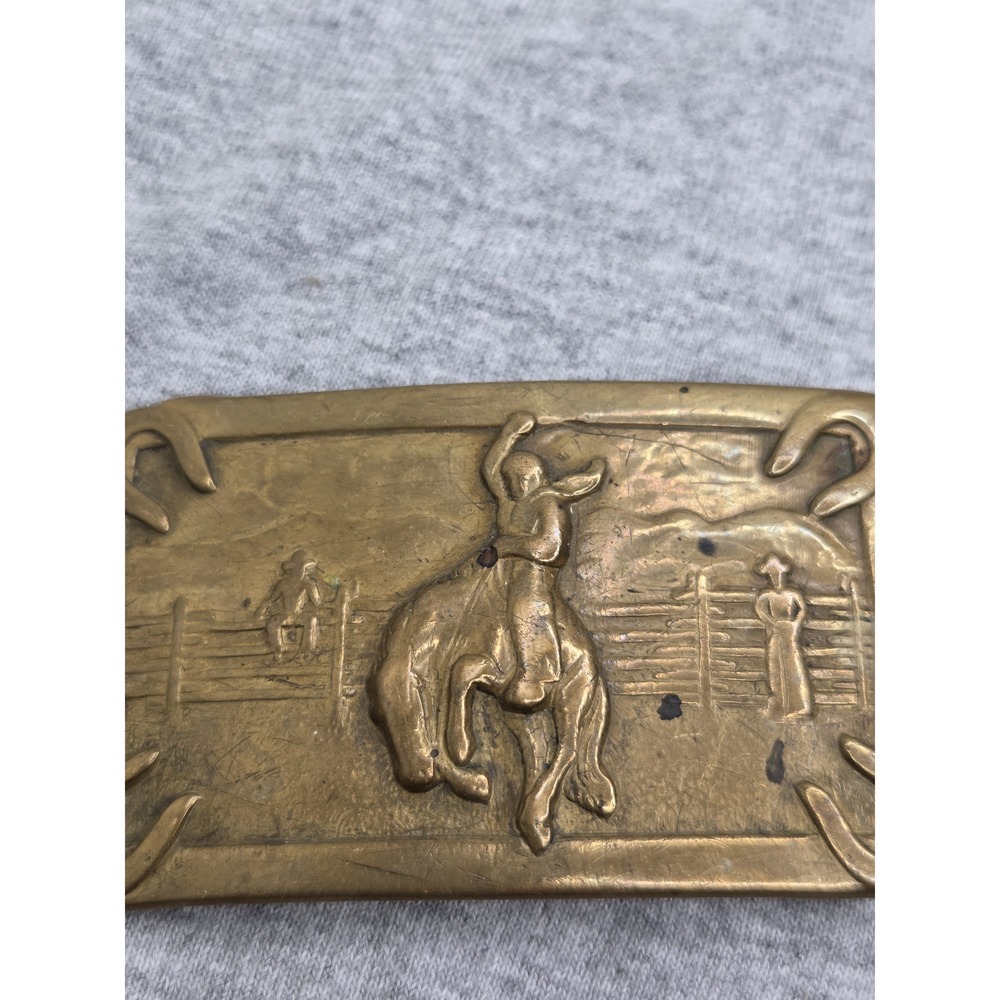 Vintage Bronc Buster Stallion Rodeo Solid Brass Belt Buckle View 2